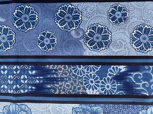 TIMELESS TREASURES FABRIC~Kimono~BLUE FLORAL~Stripes Rows~44x56~COTTON SINGLE CT - Picture 1 of 4