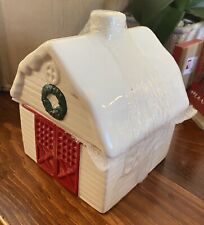 Christmas Barn Cookie Jar Small Holiday Home Decor Rustic Farm Style NEW