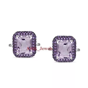 Natural Amethyst Gemstone With 14K White Gold Plated Silver Cufflink #1289 - Picture 1 of 13