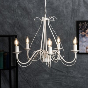Traditional 5 Way Chandelier Cream Metal Ceiling Light Lounge Lamp LED Bulbs