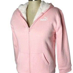 NWT Puma Jacket Girls Size L (14/16) Pink Sherpa Lined Hooded Full Zip - Picture 1 of 5