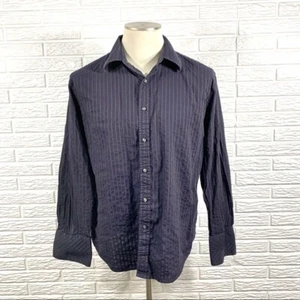 Camisa utilitaria para hombre a rayas manga larga con cuello talla grande - Imagen 1 de 6