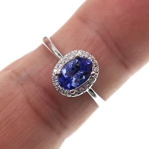 14k Solid White Gold Natural Earth Mined Tanzanite Diamond HALO Ring Size 7