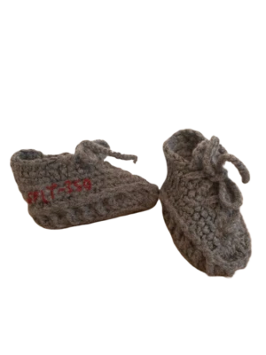 a Gris Y Bebé Zapatilla Crochet Bebé Zapatos Recién Nacido Bebé Hecho a Mano Tejido Foto 1 de 4