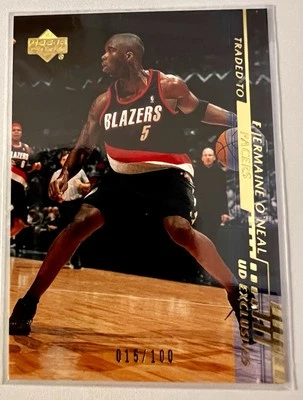 JERMAINE O'NEAL 2000-01 Upper Deck UD EXCLUSIVES #142 Serial #d /100 PACERS - Image 1 of 4