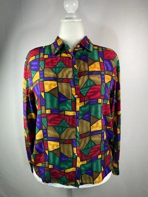 Blusa Christie & Jill 100% Seda Retazos Geométrica Artística Minimalista Talla 14 Foto 1 de 4