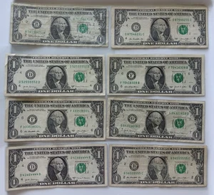 Fancy Serial $1 Dollar Bill Lot, 7 Of A Kind, Broken Ladders, Barr, Binary - Picture 1 of 7