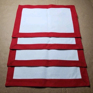 Napa Style Placemat Set Of 4 White With Red Boarder Christmas Holiday - Picture 1 of 5