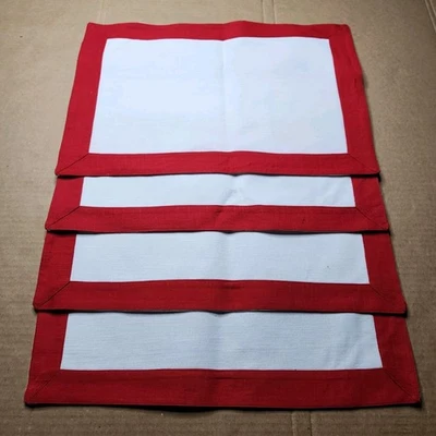 Napa Style Placemat Set Of 4 White With Red Boarder Christmas Holiday  - Image 1 of 4