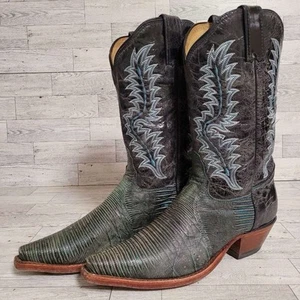 Damen-Cowboystiefel Tony Lama rustikal Western grün Teju Eidechse Leder Größe 8,5 - Bild 1 von 9