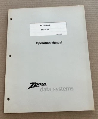 Zenith Monitor MTR-89 Operation Manual 1980 - Image 1 of 4