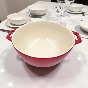 Staub 10" Enamel Cast Iron Mixing Serving Bowl Red Cream Interior France Kitchen - Picture 1 of 8