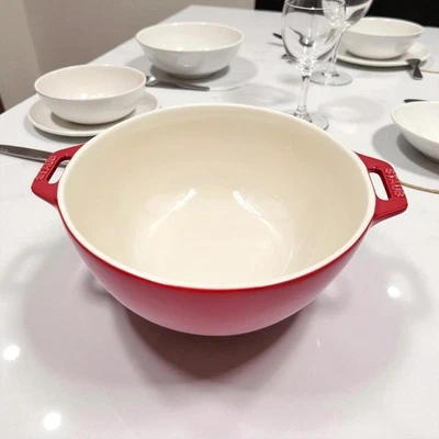 Staub 10" Enamel Cast Iron Mixing Serving Bowl Red Cream Interior France Kitchen - Image 1 of 4