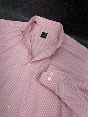 Camisa de vestir IKE BEHAR $135 rosa a rayas 17,5 L abotonada Foto 1 de 4