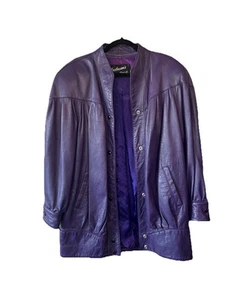 Vintage 80’s Anderson’s State Fur Purple Oversized Leather Jacket Large PRINCE Coat - Bild 1 von 15