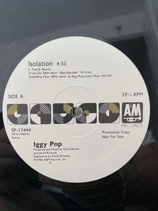 Iggy Pop and David Bowie Promo 12 Inch Vinyl LP Isolation 1986 - Picture 1 of 8