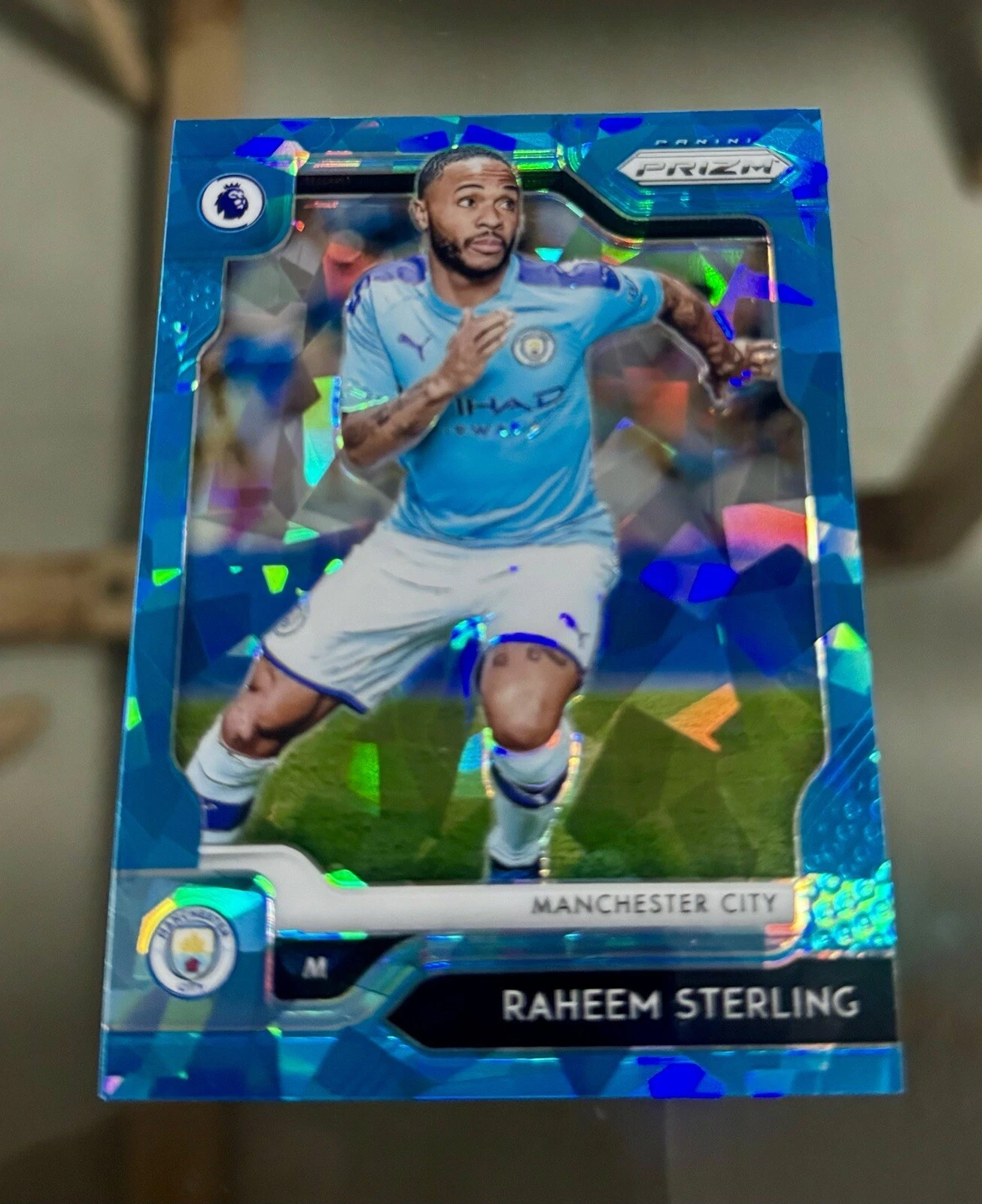 2019-20 Panini Prizm Premier League Blue Ice Prizm /75 Raheem Sterling Man City