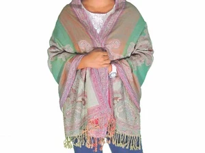 Mantón de lana verde cachemira cachemira moda bufanda vestido de noche envoltura estola 78" - Imagen 1 de 4