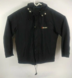 Abrigo antiguo azul marino para hombre capucha desmontable nailon negro talla L con cremallera y botones delanteros - Imagen 1 de 8