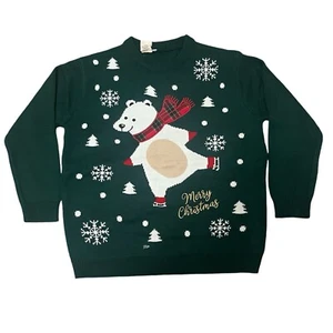Polar Bear Christmas Sweater Youth Size XXL Green Knitted Holiday Cheer - Picture 1 of 6