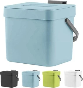Hanging Trash Can with Lid for Kitchen Cabinet Door,1.8 Gallon, Blue - Picture 1 of 6