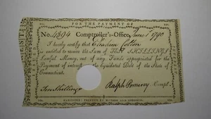 1790 10s Connecticut Pay Table Office Colonial Currency Note Bill! Ralph Pomeroy - Picture 1 of 2