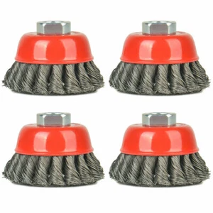 New 4PC 4”x5/8"Knot-Type Fine Wire Cup Heavy Duty Brush Fits 4-1/2"Angle Grinder - Picture 1 of 3