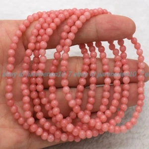 Wholesale Natural 6 Pcs 4mm Pink Rhodochrosite Gems Round Beads Bracelet 7.5in - Picture 1 of 12