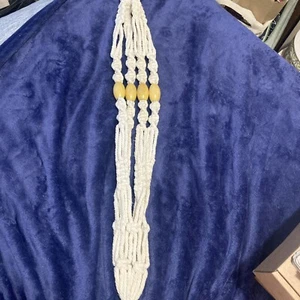 Vtg Plant Pot Hanger Macrame Large Wooden Bead  Retro Boho Jungalow 60s 70s (B) - Picture 1 of 5