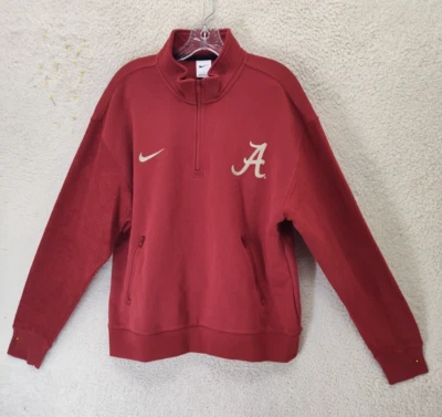 Nike Hombres Chaqueta Grande Rojo Mezcla de Algodón Alabama Atlético Logo 1/4 Cremallera Pullover Foto 1 de 4