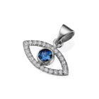 Pendentif juif diamant mauvais œil en or blanc 14 carats bleu saphir bijoux charme