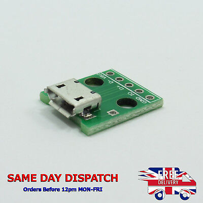 Female Micro USB To DIP 5 Pin DIP Adapter Board (SIP) 2.54mm Pitch Breakout  • 2.24£