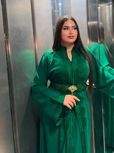 Caftán verde marroquí, caftán bordado, vestido Nikkah Abaya, hecho a medida - Imagen 1 de 7