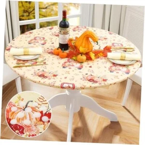 Round Fitted Tablecloth with Elastic Edge, For Up to 36"-44" Round Table Beige - Picture 1 of 7