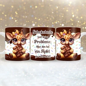 Tasse mit lustiger Giraffe und Spruch Schokolade löst keine Probleme - Bild 1 von 4