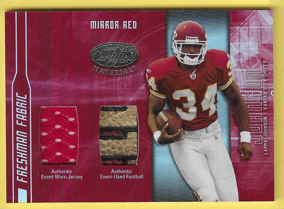 2003 Certified Mirror Red Freshman Fabric Larry Johnson Chiefs RC Relics 053/150 - Image 1 of 1