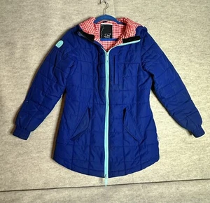 2117 of Sweden Snow Jacket Hood Blue With Red Gingham Winter Women Size Small - Picture 1 of 14
