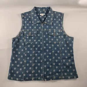 Christopher & Banks gilet denim blu a pois con zip da donna taglia small XL - Foto 1 di 7