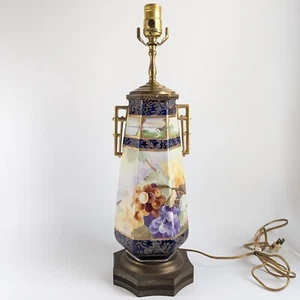 Handbemalte Nippon Lampe 6-seitig Vase blau & erhaben Gold Traube Landschaft Motiv - Bild 1 von 20