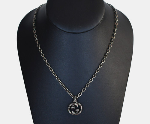 ️COLLANA CIONDOLO GUCCI GG AD INCASTRO G INVECCHIATO ARGENTO STERLING 925