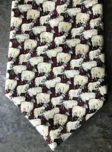 Men's MUSEUM ARTIFACTS Silk NECKTIE Sheep Maroon Hand Made NWT - Picture 1 of 10