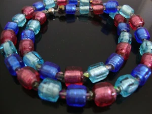Collana Vintage Argento Fogliato Murano Arte Vetro Cubi Perline Collare - Foto 1 di 7