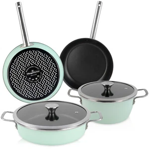 Batería Cocina Inducción 6 Piezas Antiadherente Cazuelas Sartenes, Tapas Vintage - Imagen 1 de 11