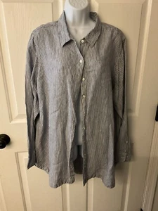 Neu ohne Etikett L.L.  Bean Damen Plus 2X 100% Leinen Nadelstreifen Bluse L/Ärmel Top! - Bild 1 von 5