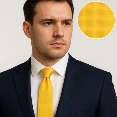 Lusso Uomo Cravatta Oro Giallo Matrimonio Tinta Unita Formale Quadri Regalo - Immagine 1 di 3