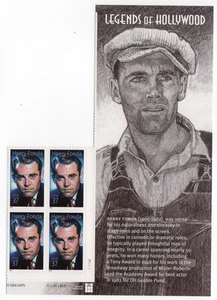 Scott #3911 Henry Fonda Legends of Hollywood Title Plate Block of 4 Stamps - MNH - Picture 1 of 1