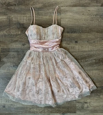 Vintage Deb Dress Size XS/S Pink Glitter Spaghetti Strap Cocktail Prom Formal - Image 1 of 4
