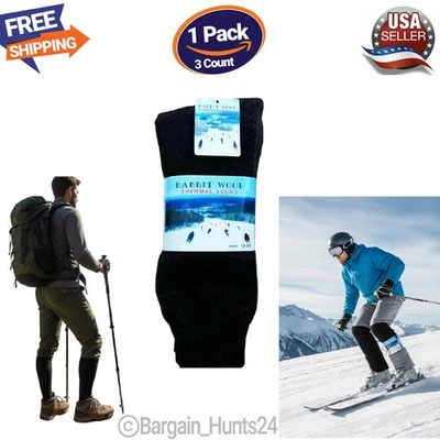 3 Pairs Mens Winter Heavy Duty Thermal Rabbit Wool Boot Crew Socks, Size 10-15 - Image 1 of 4