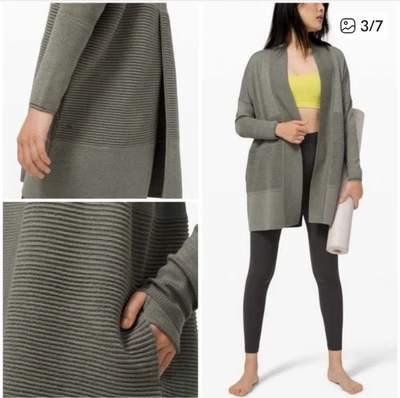 Кардиган Lululemon серый сидеть в лотос надежном 100% шерсти мериноса свитер размер 8 карманов - Изображение 1 из 4