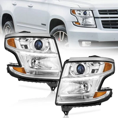 Pair Headlights Assembly For 2015-2020 Chevy Tahoe Suburban Chrome Headlamps Foto 1 de 4